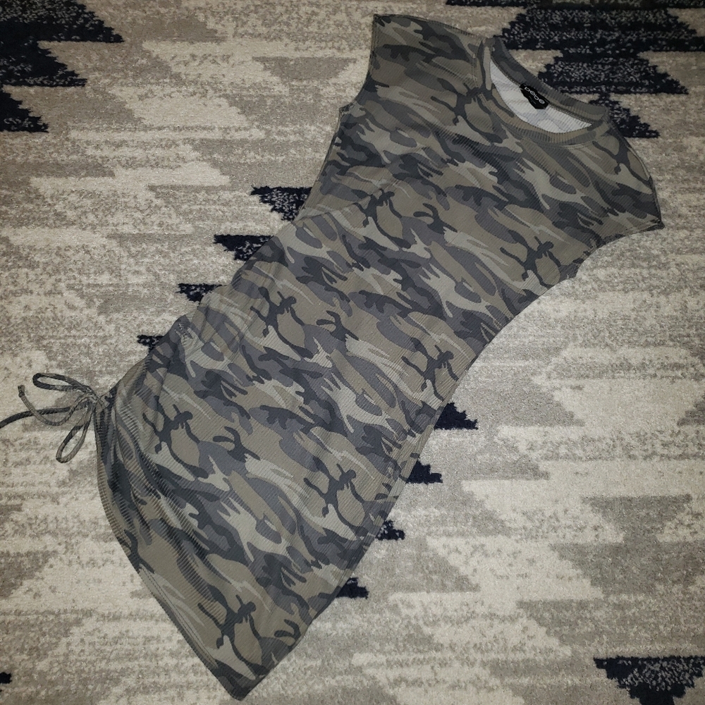 Bebe Ruched Dress Camoflouge Size Small